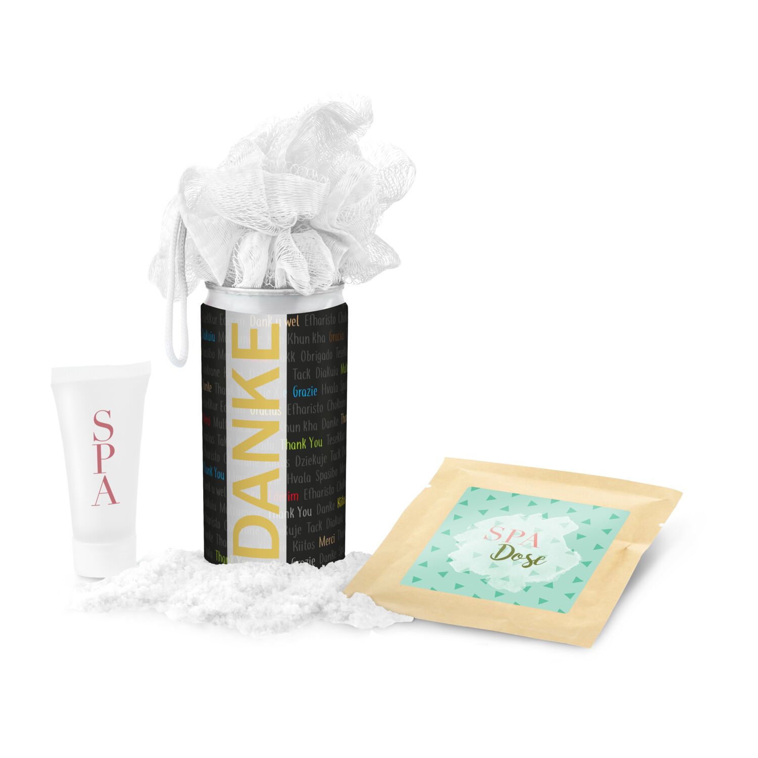 Geschenkset / Präsenteset: SPA Dose - Etikett Danke