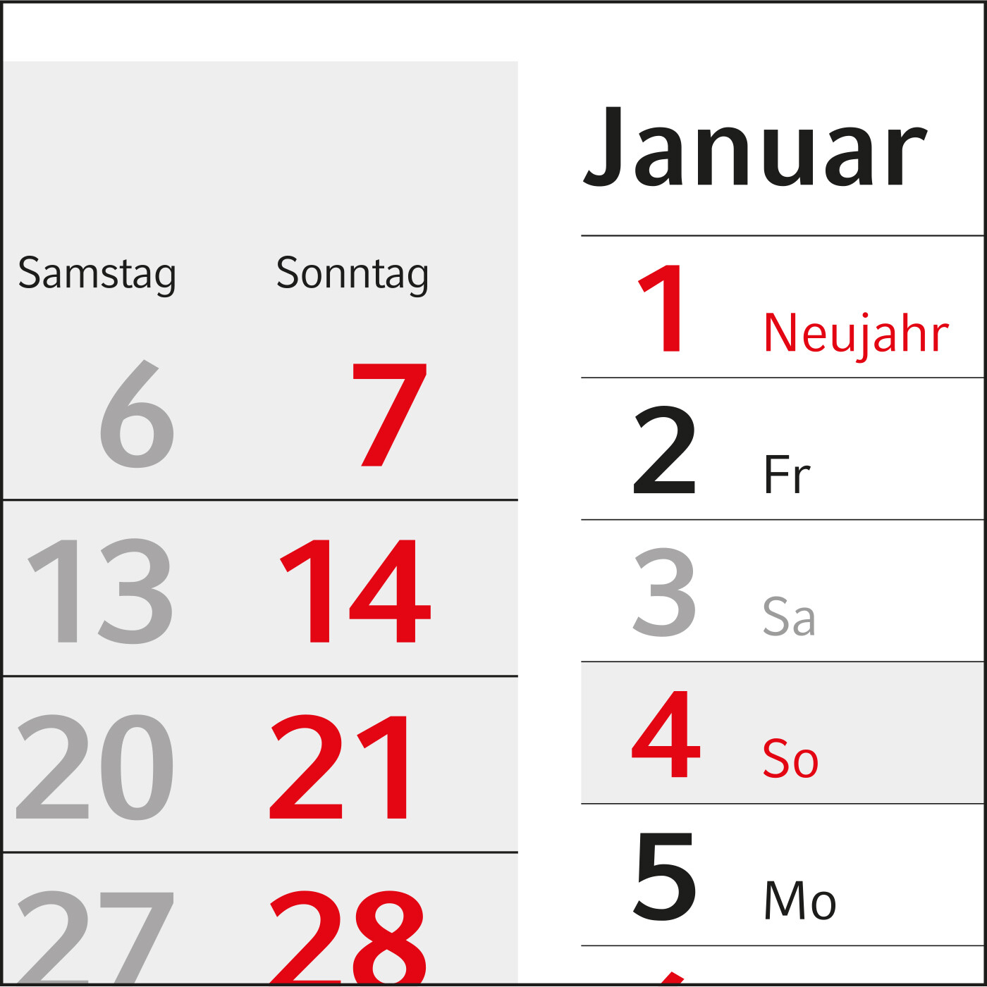 4-Monatskalender Einblatt Konzept 4 Post mit Streifenkalendarium