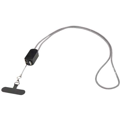 Anser Smartphone Lanyard aus recyceltem Kunststoff mit 27 W 5-in-1 integriertem Kabel, schwarz