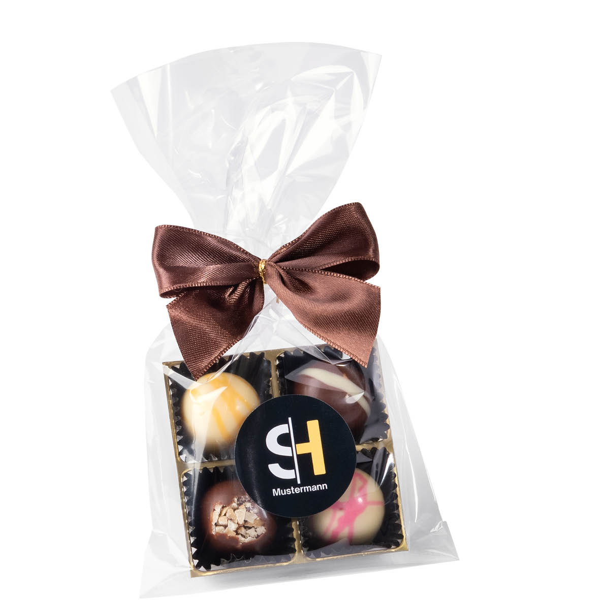 4 PREMIUM-PRALINEN IN TÜTE MIT SCHLEIFE