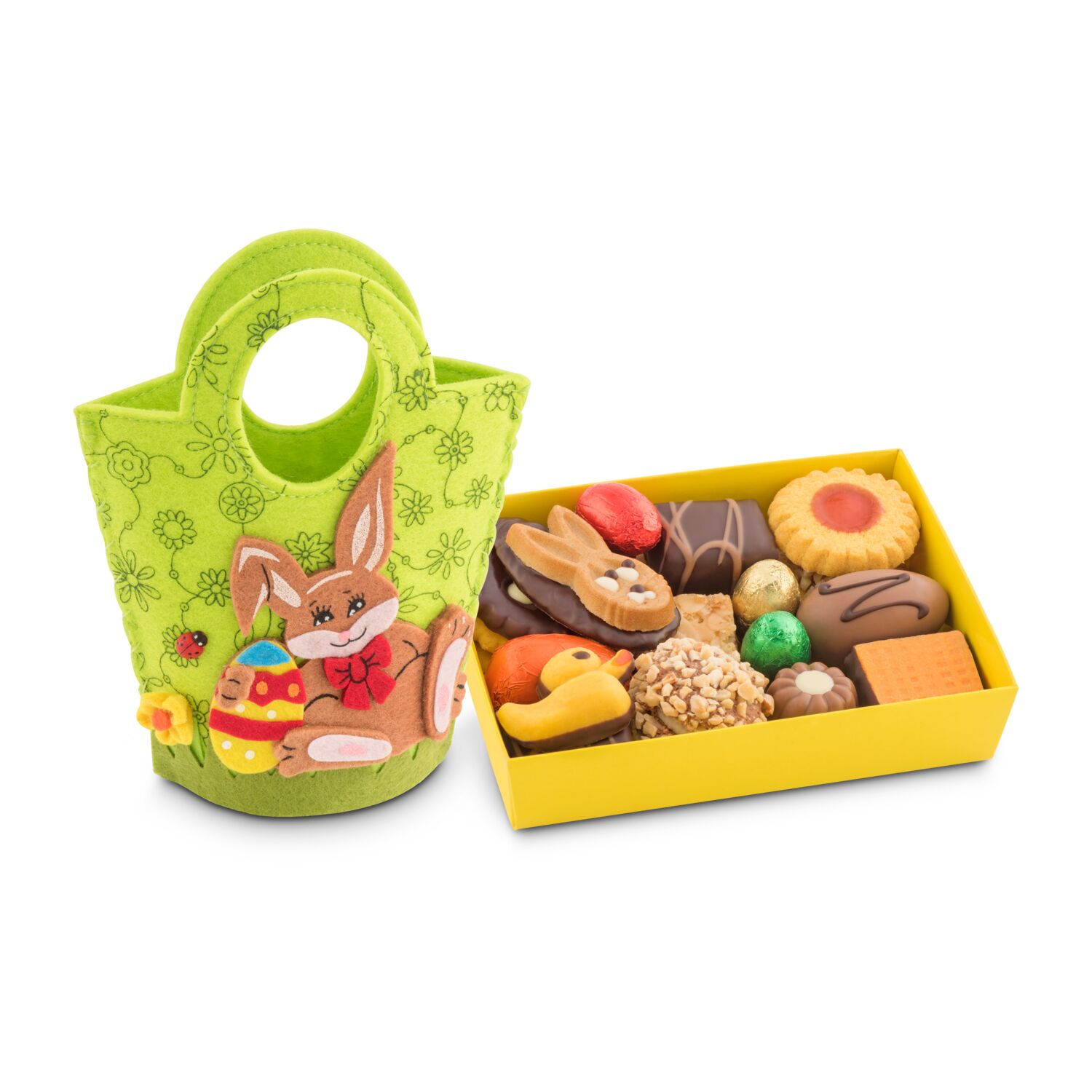 Geschenkartikel / Präsentartikel: Filztasche Hase, Ostergebäckmischung 200 g