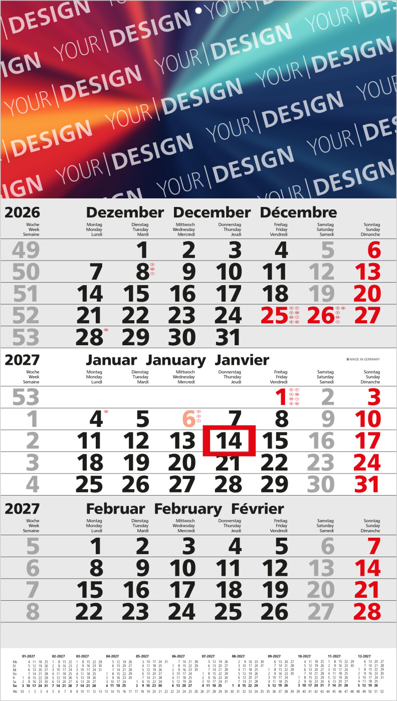 3-Monatskalender Einblatt Primus 3 Post A EXPRESS mit Jahresübersicht