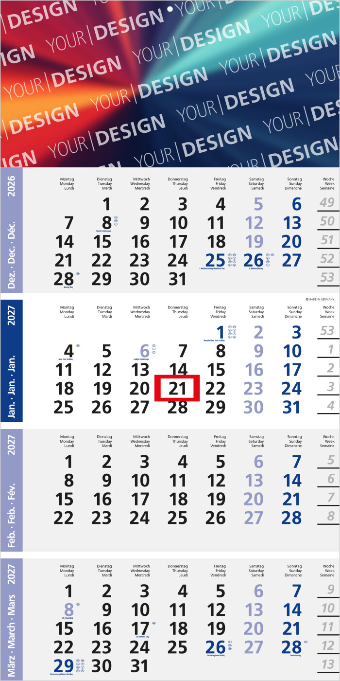 4-Monatskalender Einblatt Logic 4 Post A Design-Kalendarium