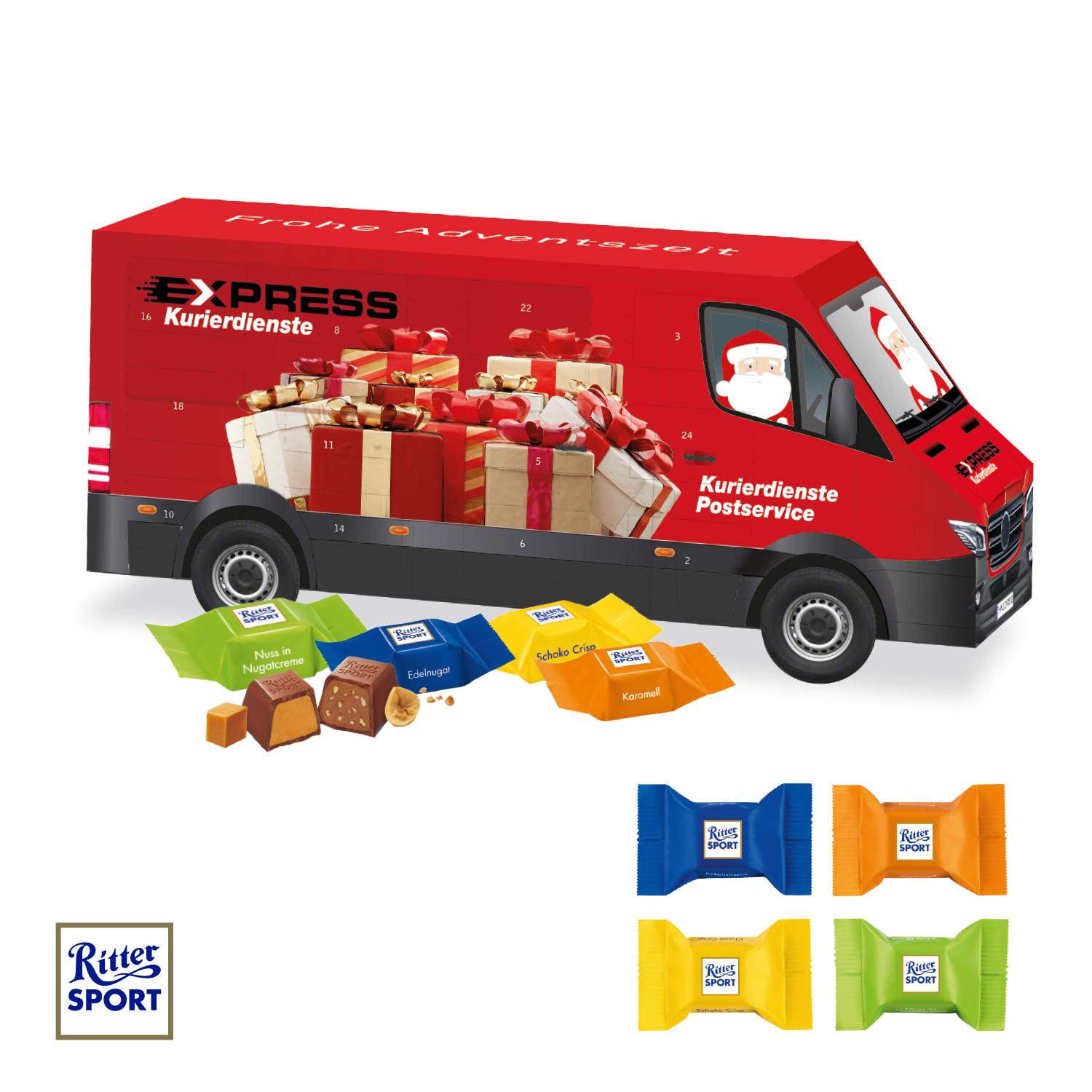 3D Adventskalender "Transporter" mit Ritter SPORT Schokowürfel