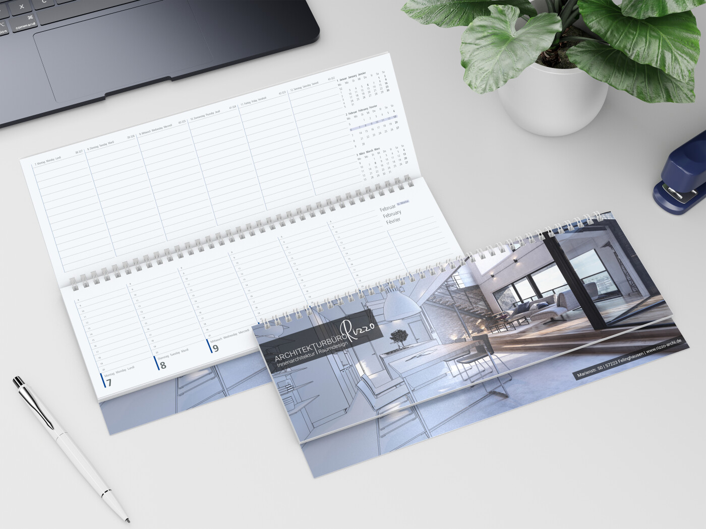 Tisch-Querkalender Compact 1 Woche = 2 Seiten 8–20 Uhr