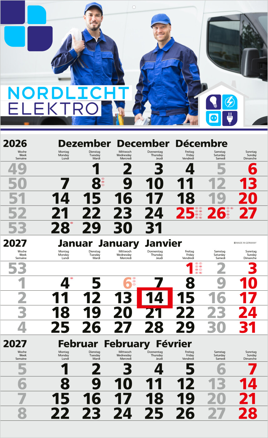 3-Monatskalender Einblatt Solid 3 EXPRESS Schrift fett