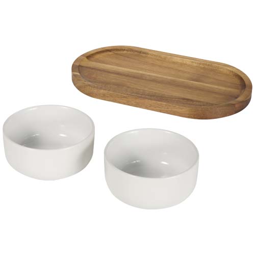 Noa Set aus Holztablett und Keramik- Servierschalen