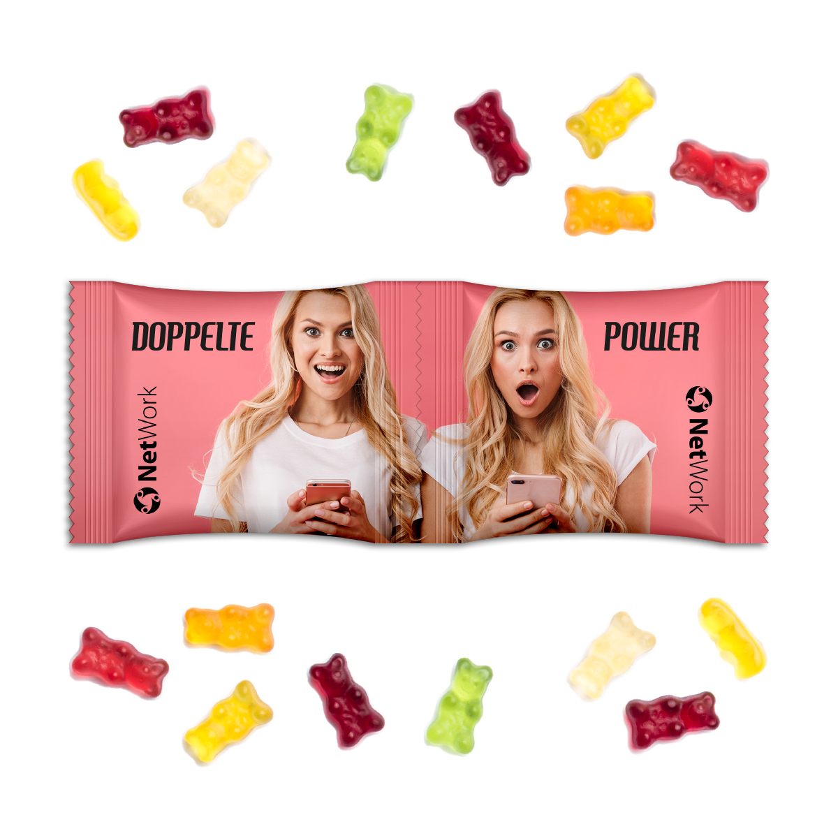 TwinSet | 10 g | Gummibärchen | weiße kompostierbare Folie | 4c Euroskala