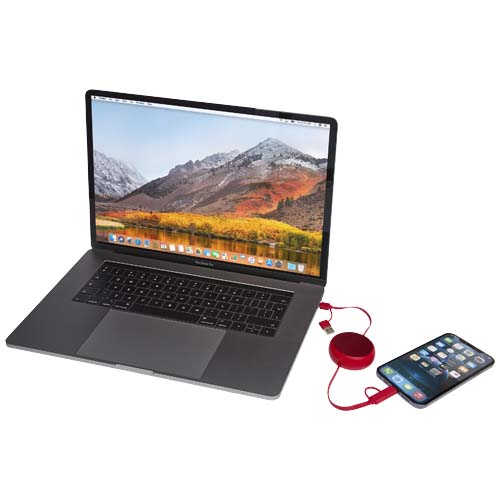 Alasia 100 cm 5-in-1 Kabel aus recyceltem Kunststoff und Aluminium, einziehbar, für Datenübertragung und mit 45W Schnellladun, rot