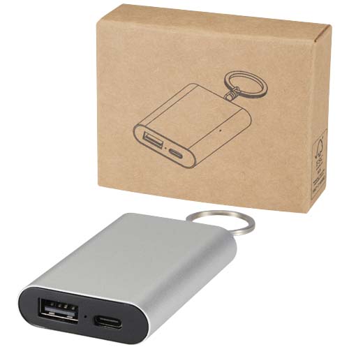 Arcturus 2000 mAh Powerbank aus recyceltem Aluminium mit Schlüsselanhänger
