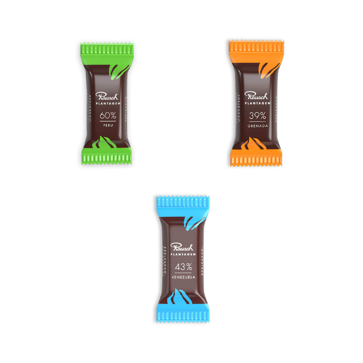 "Rausch Plantagen" Minis in Klappkarte klein | 6,7 g | Venezuela 43% Kakao | 4c Euroskala