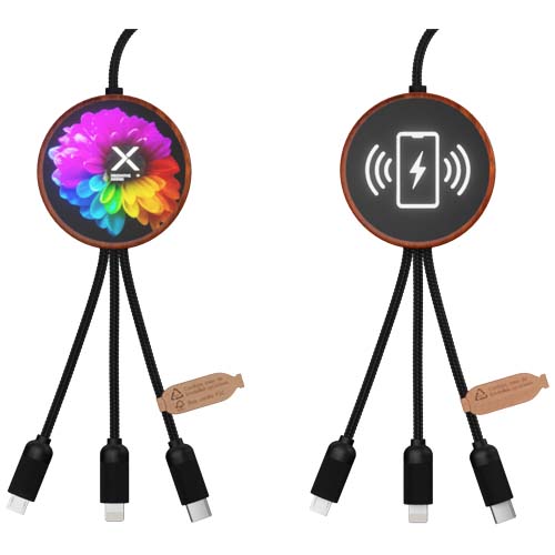 SCX.design C40 5-in-1 Ladekabel aus rPET mit 10W Ladepad und Leuchtlogo