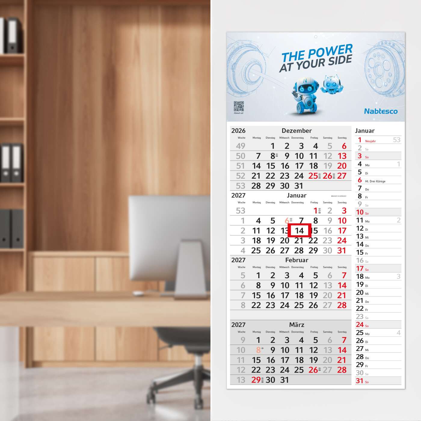 4-Monatskalender Einblatt Konzept 4 Post mit Streifenkalendarium