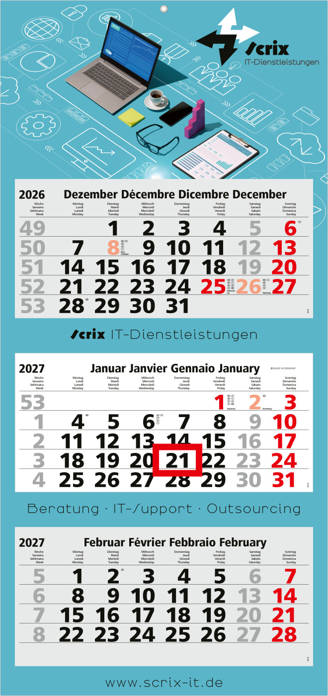 3-Monatskalender Mehrblock Maxi Light 3, Schweiz