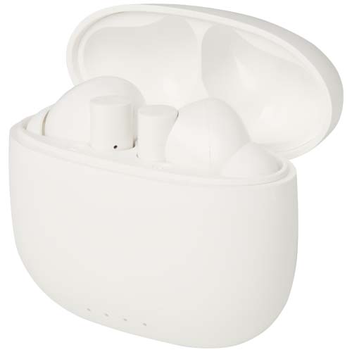 Alterf True Wireless Bluetooth® Headset aus recyceltem Kunststoff mit Silikon-Ohrstöpseln, weiss