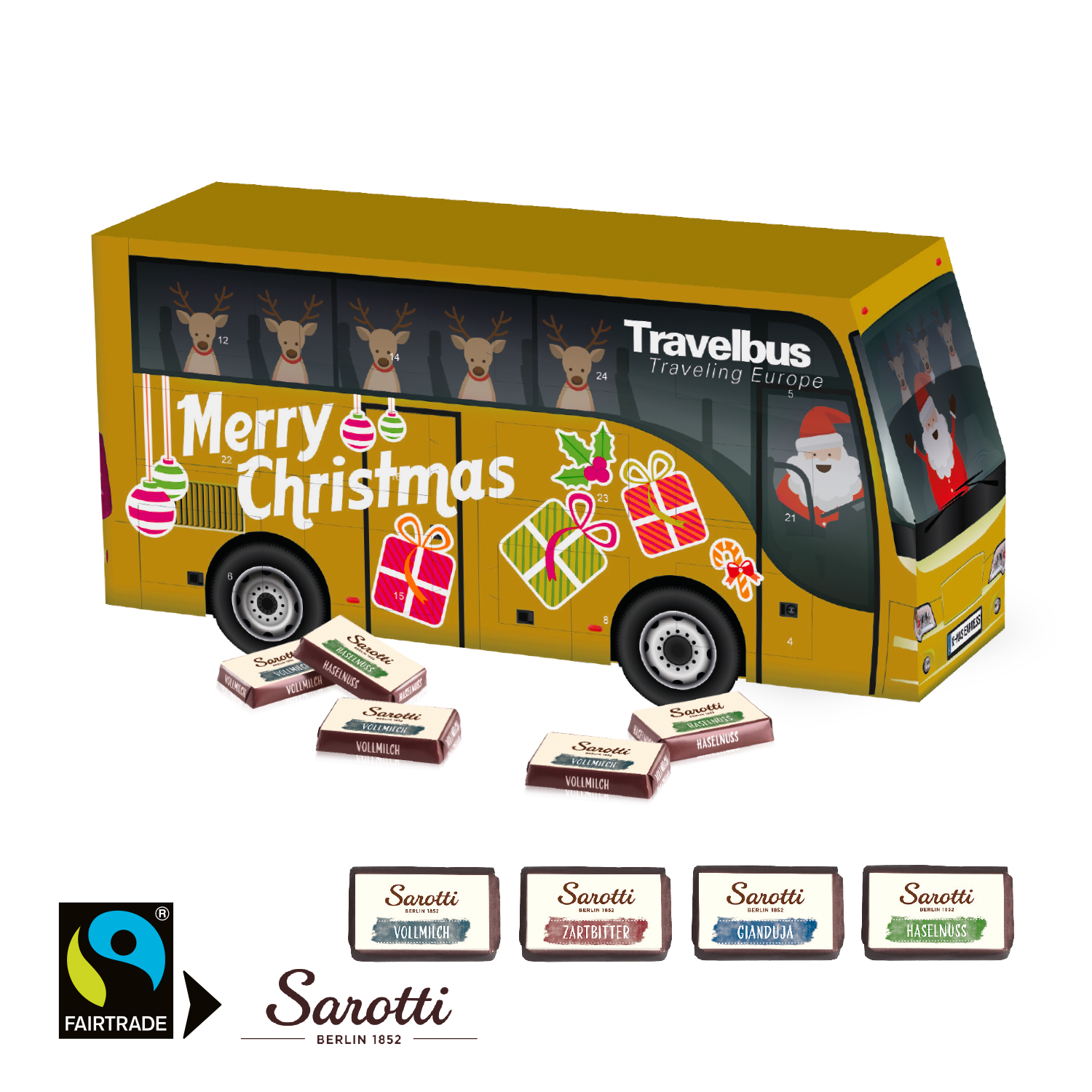 3D Adventskalender "Bus" mit Sarotti Fairtrade® Schokolade