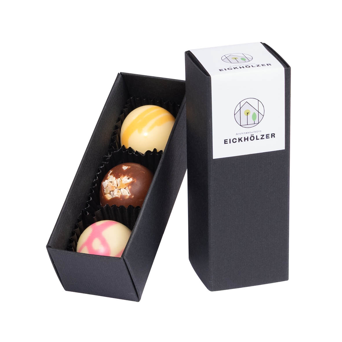 3 PREMIUM-PRALINEN IN EDLER KARTONAGE
