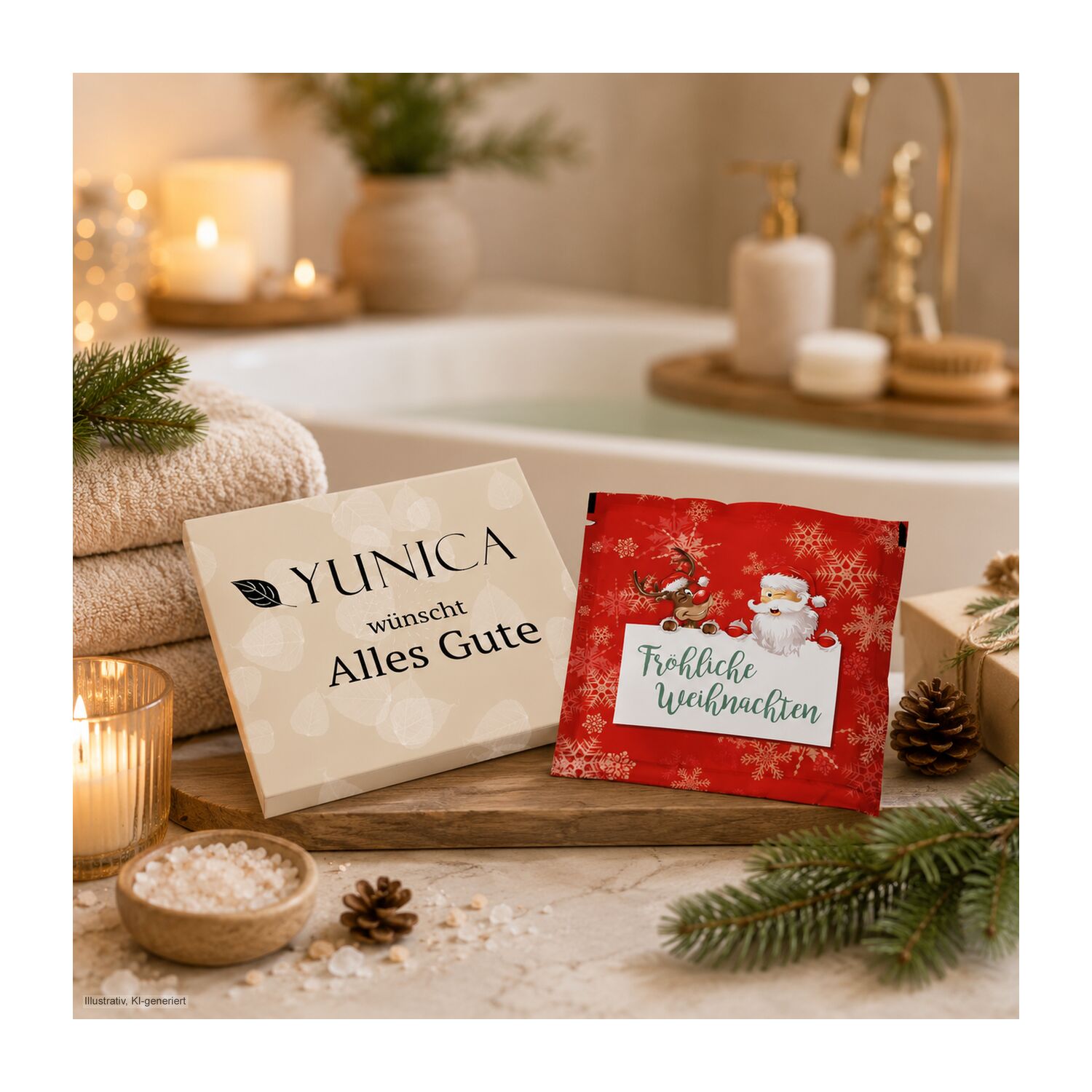 Badesalz Sachet im individuellen Mäppchen Fröhliche Weihnachten