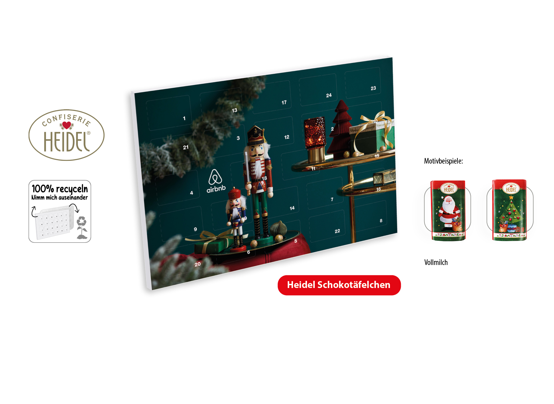 Tisch Adventskalender HEIDEL aus 100 % Papier individuell bedruckt,   72 g