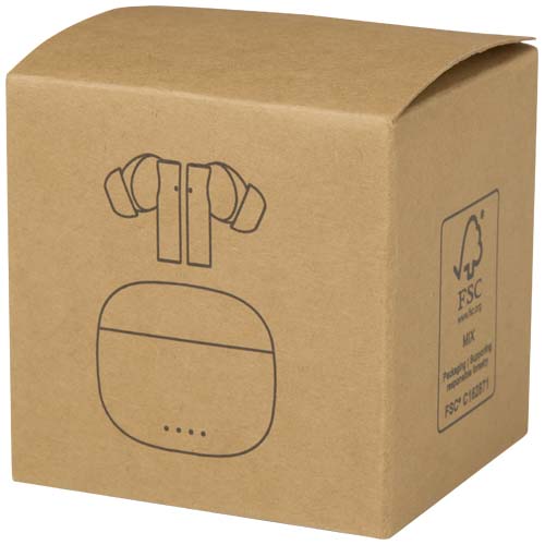 Alterf True Wireless Bluetooth® Headset aus recyceltem Kunststoff mit Silikon-Ohrstöpseln, weiss