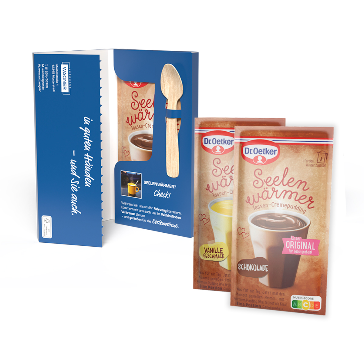 Dr. Oetker Tassenpudding in Mailingmappe | 59 g | Schoko | 4c Euroskala einseitig