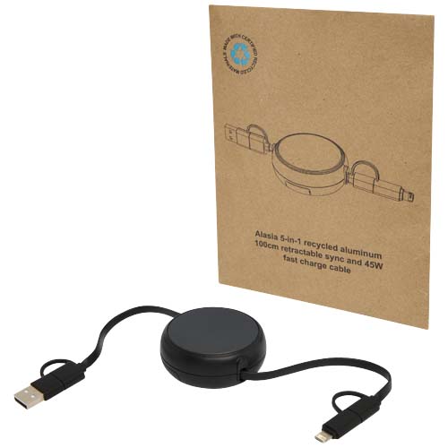 Alasia 100 cm 5-in-1 Kabel aus recyceltem Kunststoff und Aluminium, einziehbar, für Datenübertragung und mit 45W Schnellladun