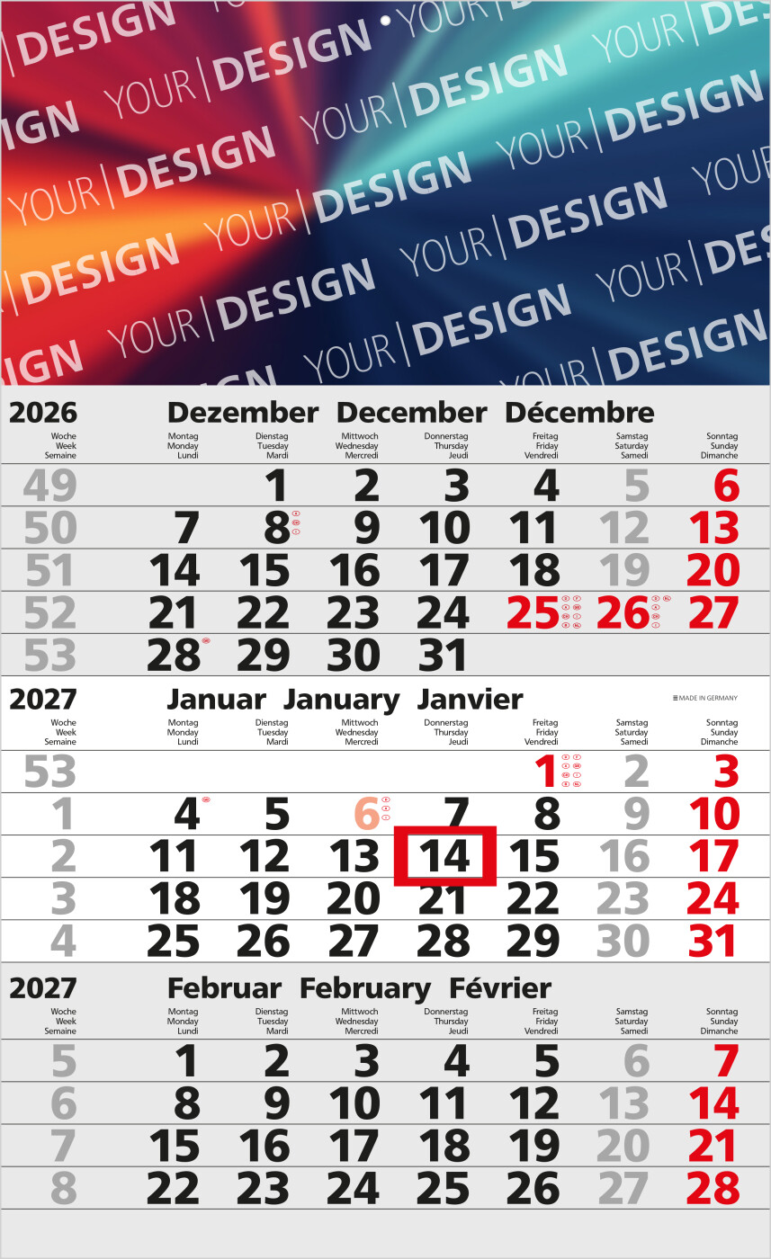 3-Monatskalender Einblatt Solid 3 EXPRESS Schrift fett