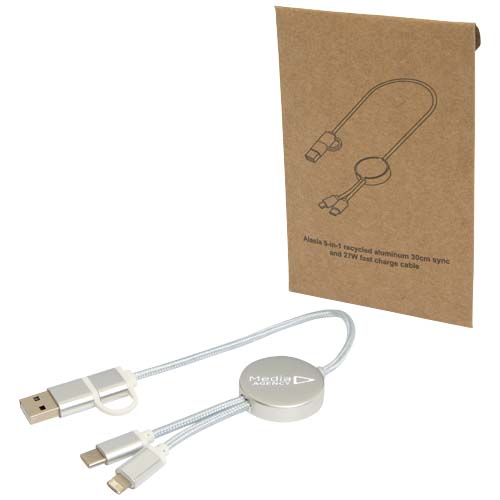 Alasia 30 cm 5-in-1 Kabel aus recyceltem Kunststoff für Datenübertragung und 27W Schnellladung, silber