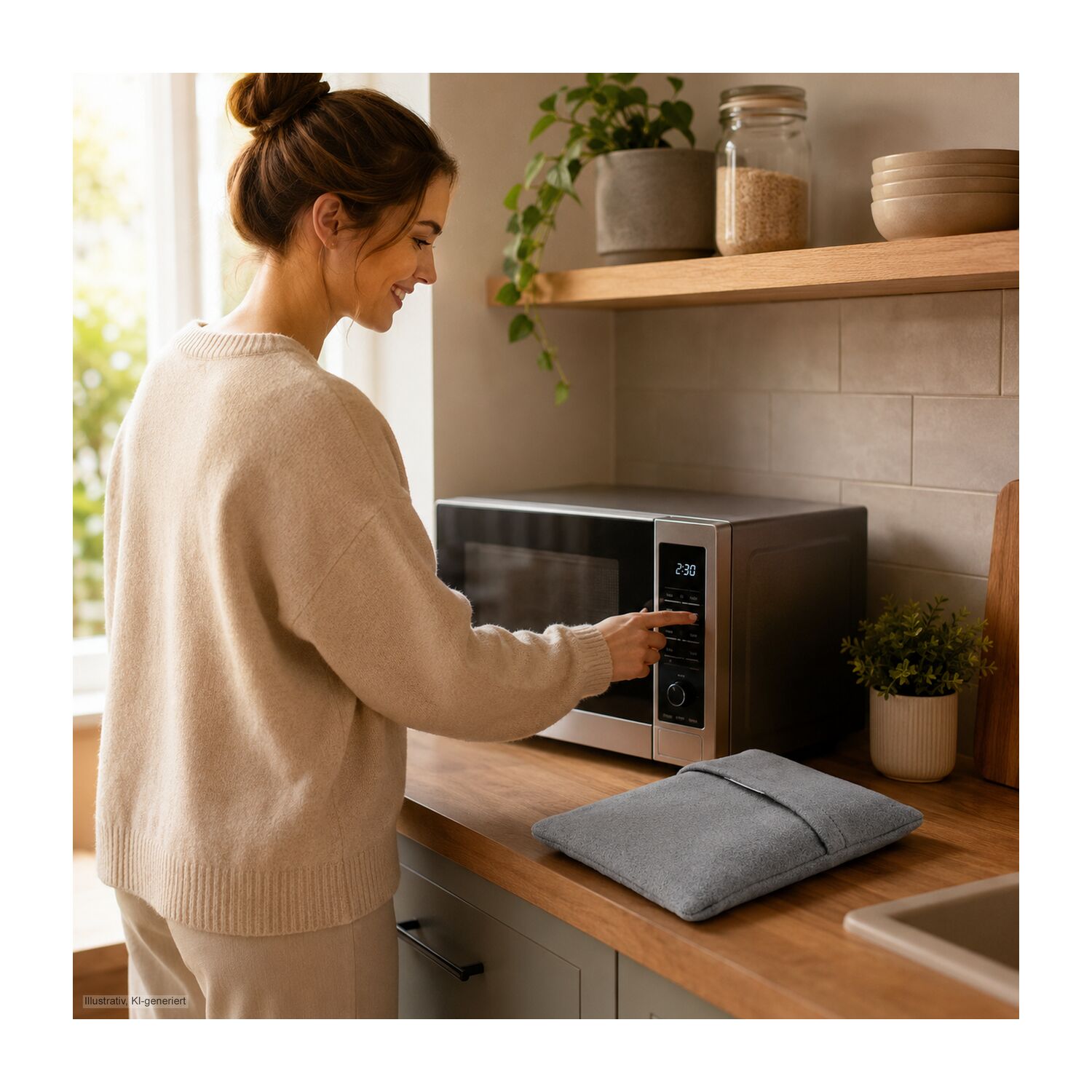 Wärmekissen Winterzeit Grau mit winterlichem Rentier-Motiv