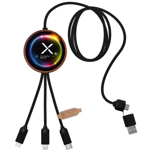 SCX.design C40 5-in-1 Ladekabel aus rPET mit 10W Ladepad und Leuchtlogo