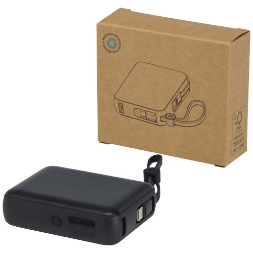 Acrux 35 W 10.000 mAh Tablet Powerbank mit integriertem Typ-C-Kabel aus recyceltem Kunststoff, schwarz