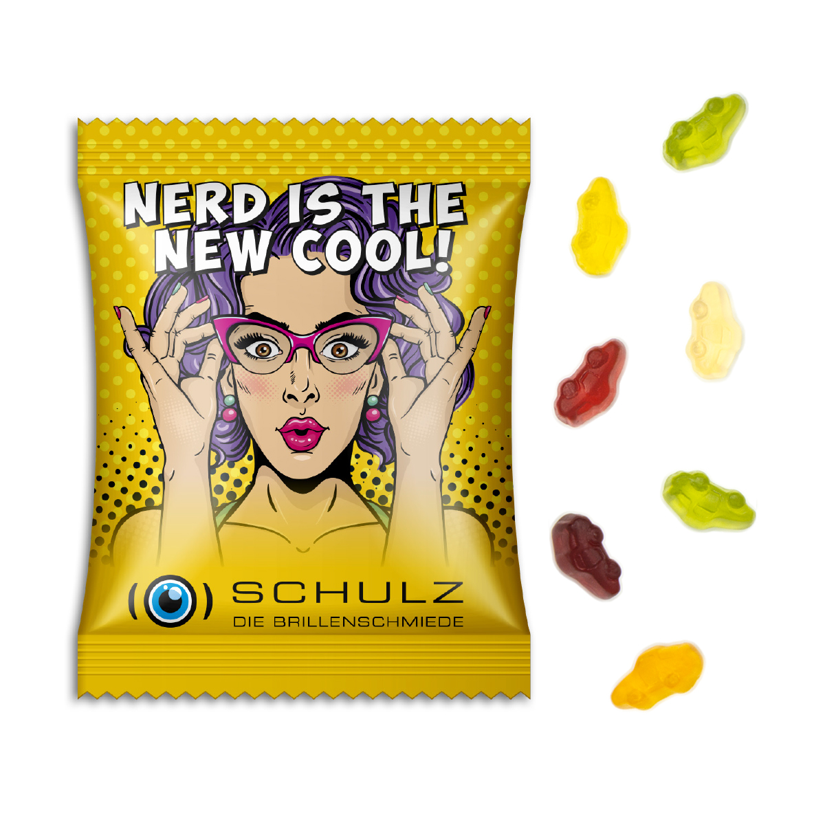 Fruchtgummi Standardformen | 10 g | Auto | transparente kompostierbare Folie | 4c Euroskala