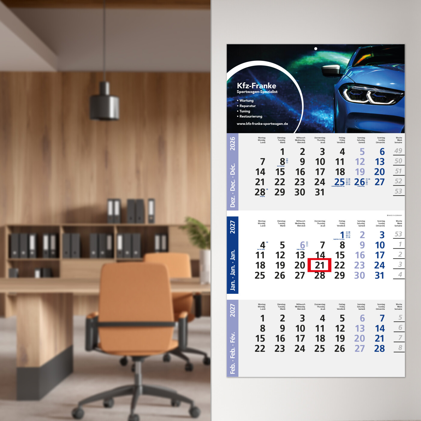 3-Monatskalender Einblatt Logic 3 Post A Design-Kalendarium