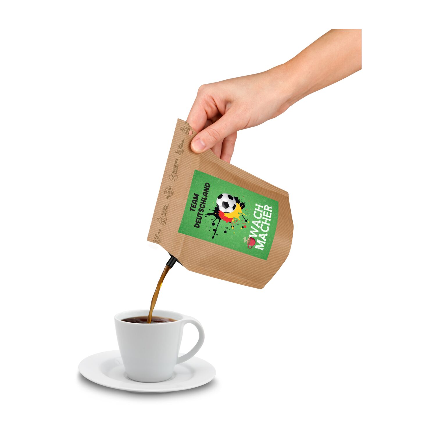 Geschenkartikel / Präsentartikel: Fußball Team Deutschland Wachmacher, Kaffee im Brühbeutel