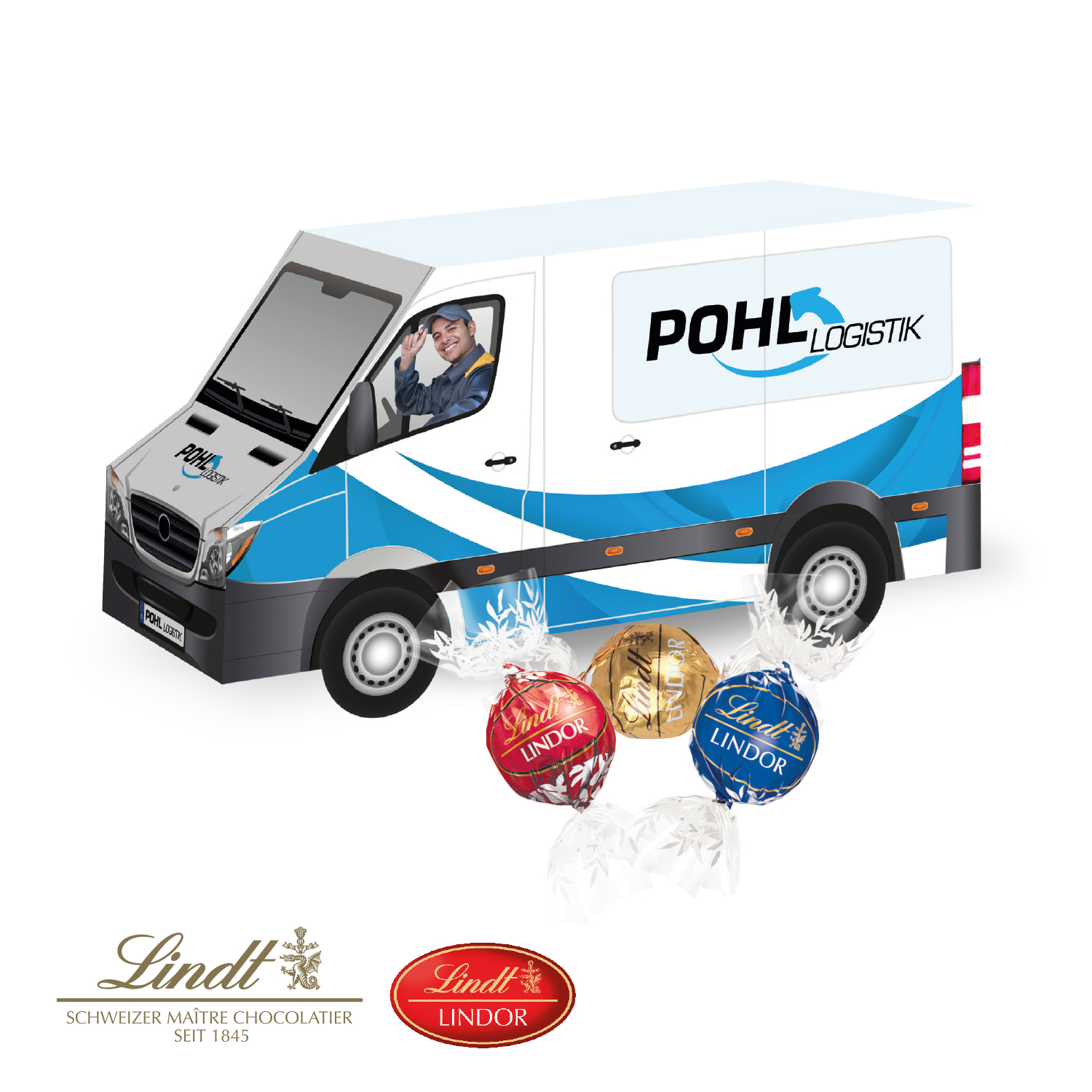 3D Präsent "Transporter" mit Lindt Lindor Pralinés