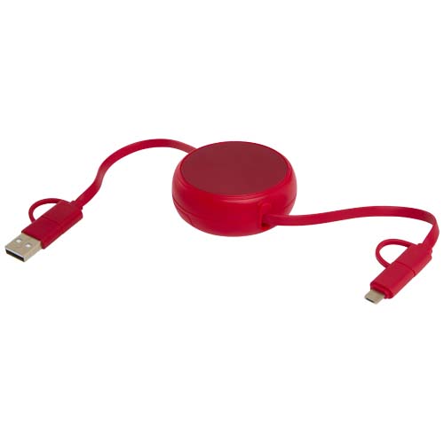 Alasia 100 cm 5-in-1 Kabel aus recyceltem Kunststoff und Aluminium, einziehbar, für Datenübertragung und mit 45W Schnellladun, rot