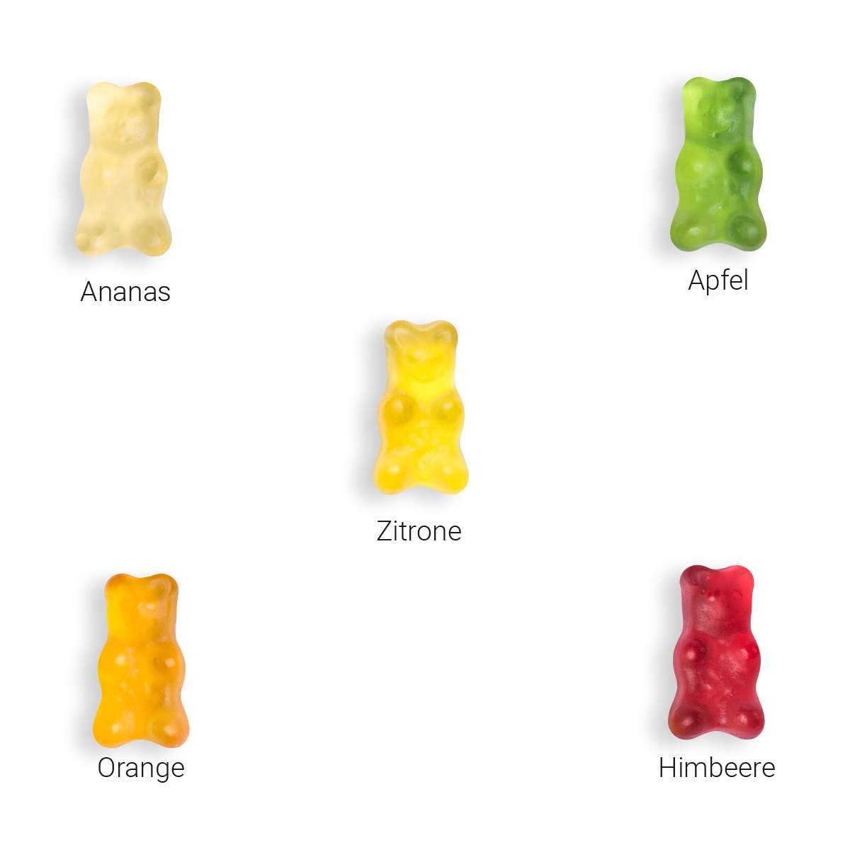 3er Kettenbeutel | 15 g | Gummibärchen | weiße kompostierbare Folie | 4c Euroskala