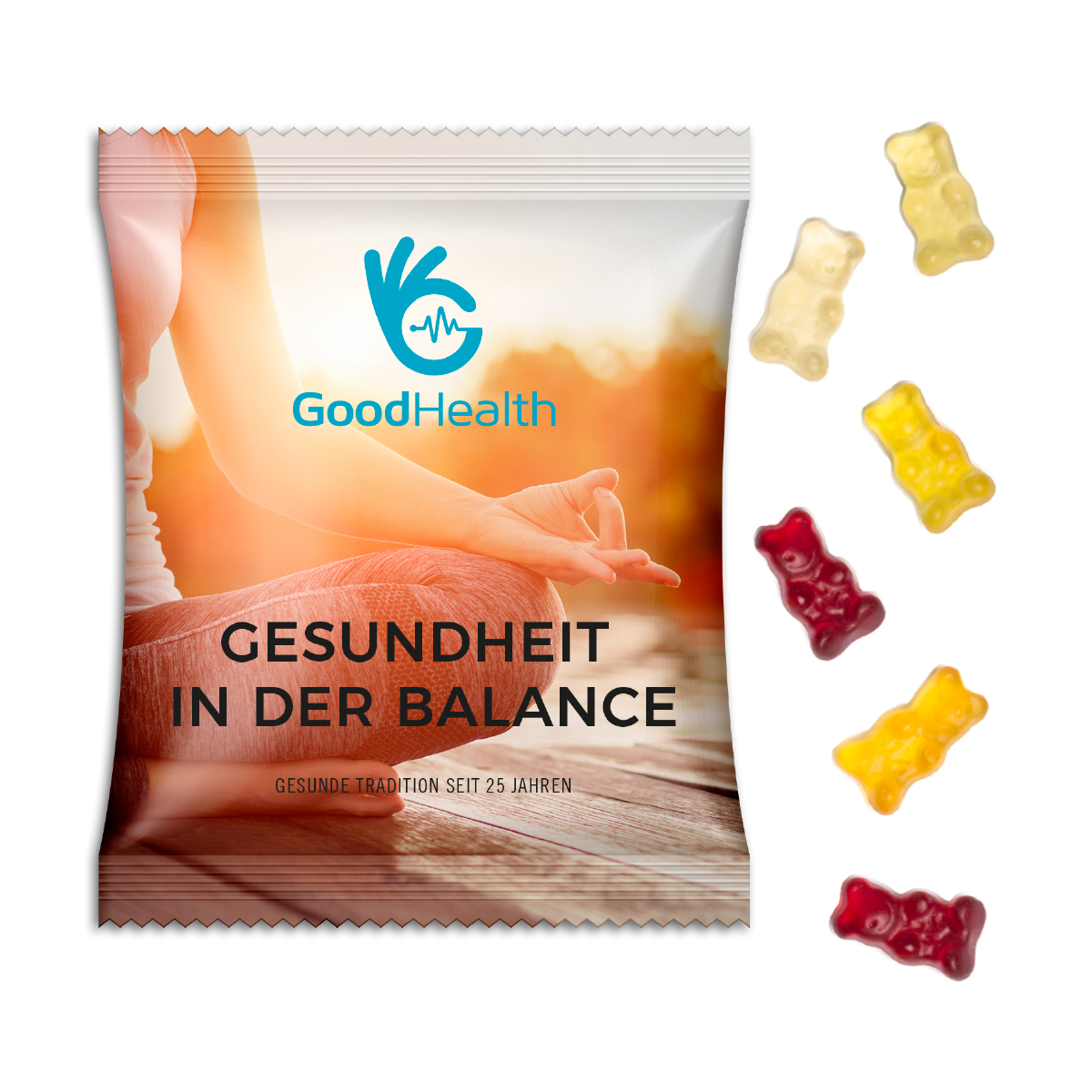 Gummibärchen vegan | 20 g | Gummibärchen vegan | transparente kompostierbare Folie | 4c Euroskala