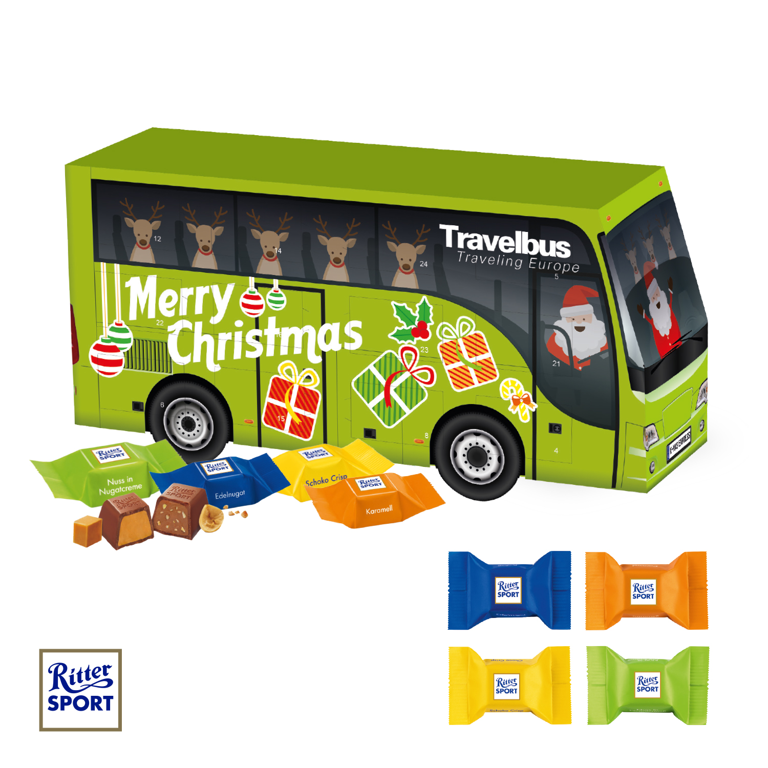 3D Adventskalender "Bus" mit Ritter SPORT Schokowürfel