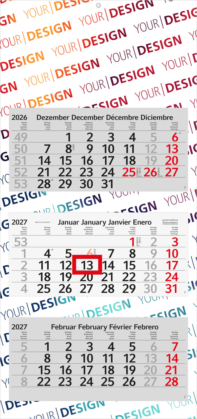 3-Monatskalender Mehrblock Profil 3 Recycling-Kalendariumspapier Schrift leicht