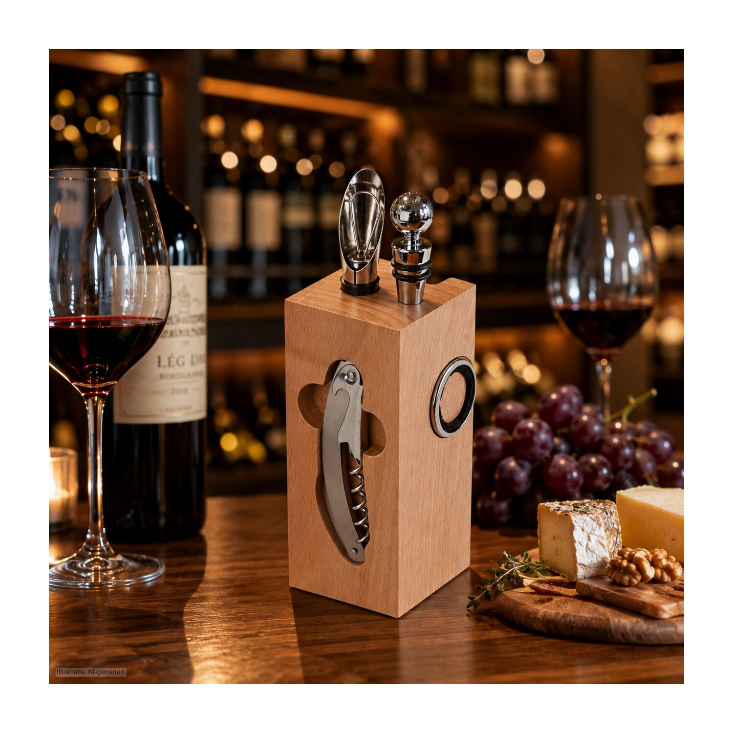 Geschenkset / Präsenteset: Buche-Block mit Wein