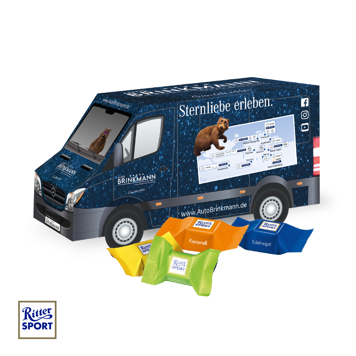 3D Präsent "Transporter" mit Ritter SPORT Schokowürfel