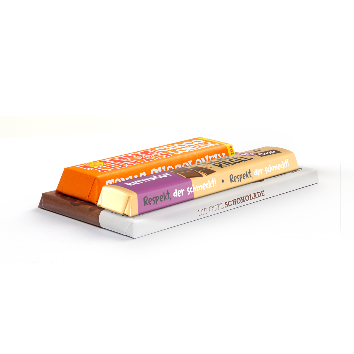 Triple Heroes | 184 g | Tony´s Chocolonely Riegel Karamell Meersalz, Die Gute Schokolade, GEPA Double Milk Fairness Riegel | 4c Euroskala