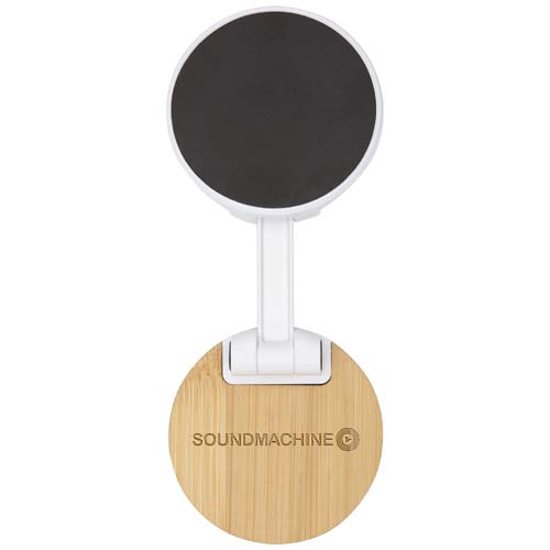 Alcor Klappbare magnetische Smartphonehalterung aus recyceltem Kunststoff mit Bambusdetails, weiss