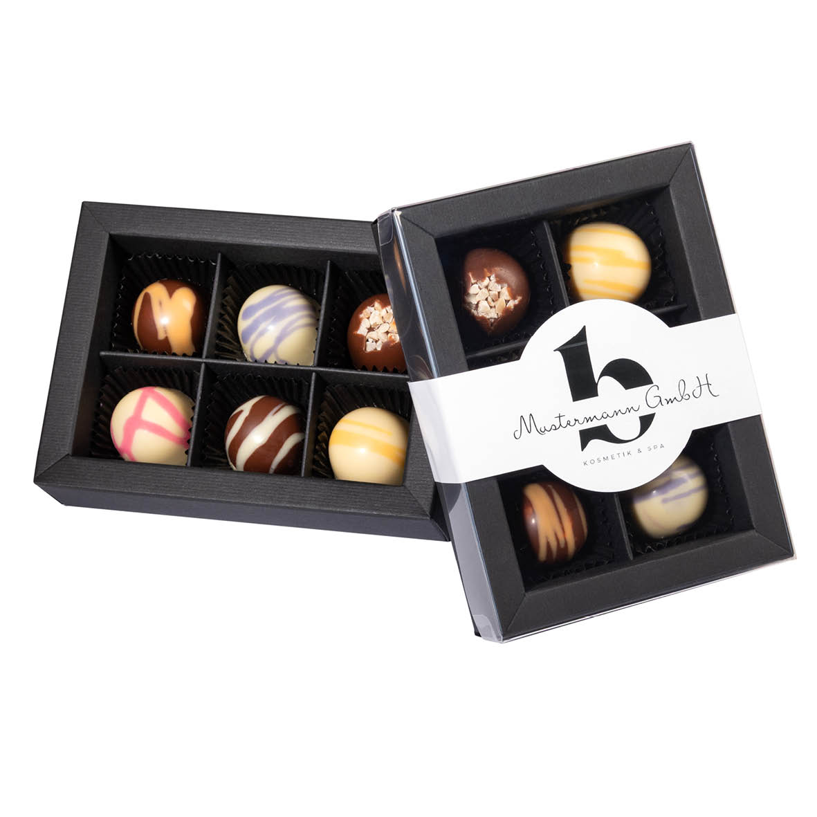 6 PREMIUM-PRALINEN IN EDLER KARTONAGE