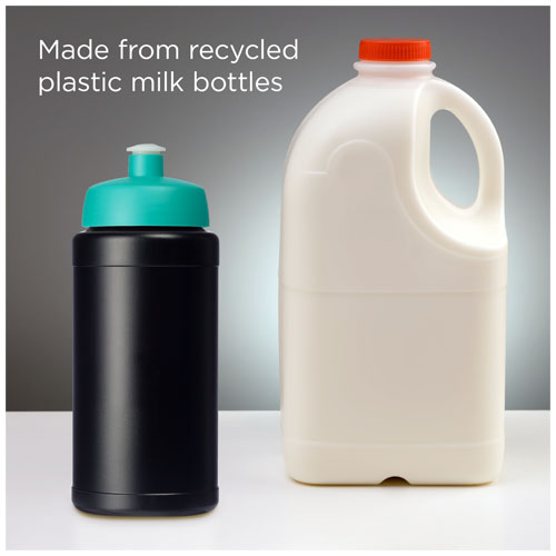 Baseline Recycelte Sportflasche, 500 ml, schwarz, aquablau