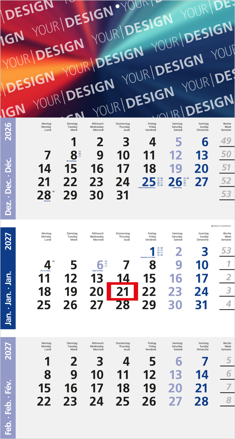 3-Monatskalender Einblatt Logic 3 Post A Design-Kalendarium