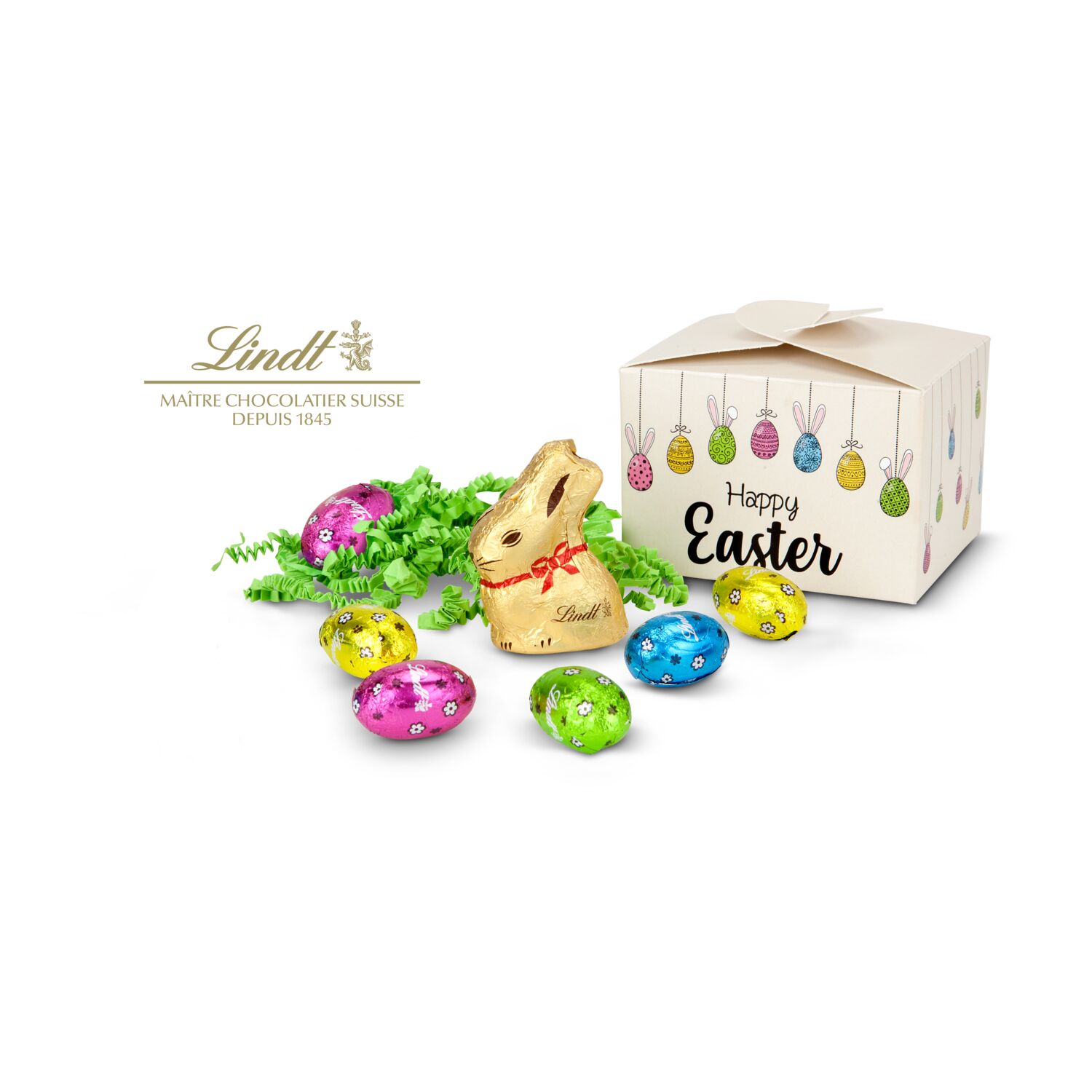 Geschenkartikel: Buntes Lindt Osternest - auch in individueller Pralinenschachtel