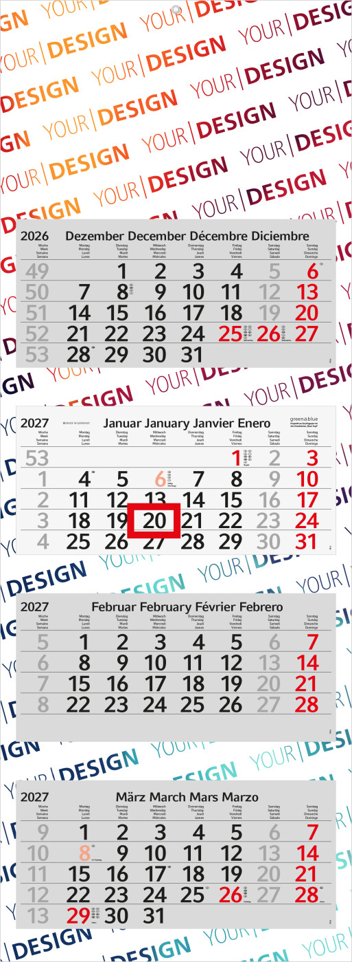 4-Monatskalender Mehrblock Profil 4 Recycling-Kalendariumspapier Schrift leicht