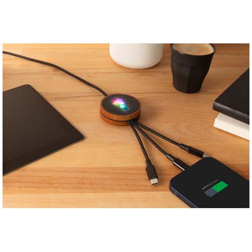 SCX.design C40 5-in-1 Ladekabel aus rPET mit 10W Ladepad und Leuchtlogo